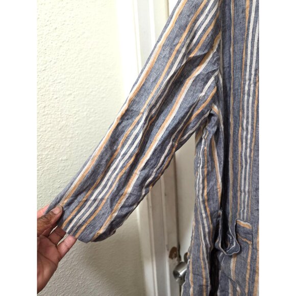 Wrap London Blue & Beige Striped Open Front 100% Linen Lightweight Duster Cardig - Picture 4 of 9